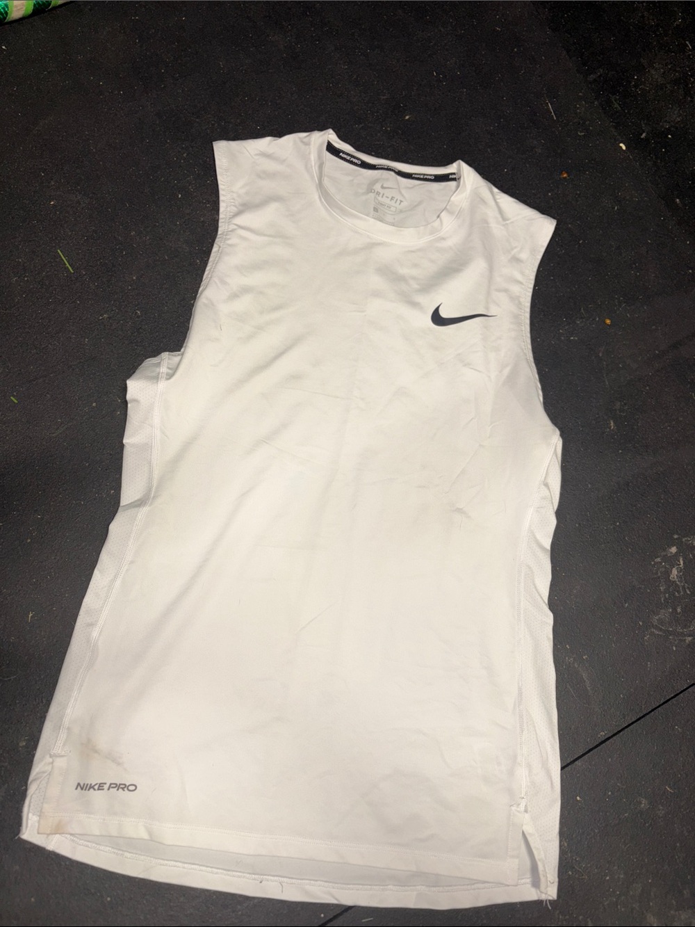 Nike White Sleeveless Pro Training Tank with Black Swoosh